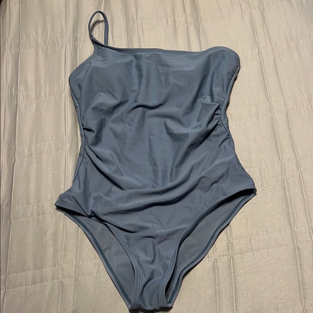 Elegant One-Shoulder Swimsuit in Slate Blue